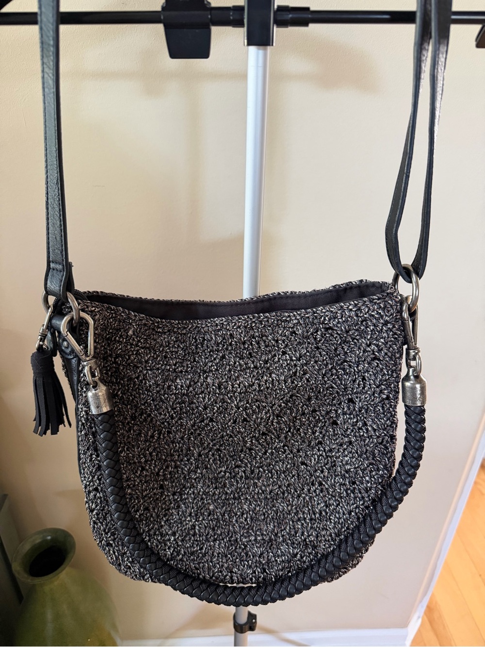 The Sak Fairmont Crochet Convertible Shoulder Crossbody Bag Metallic EUC